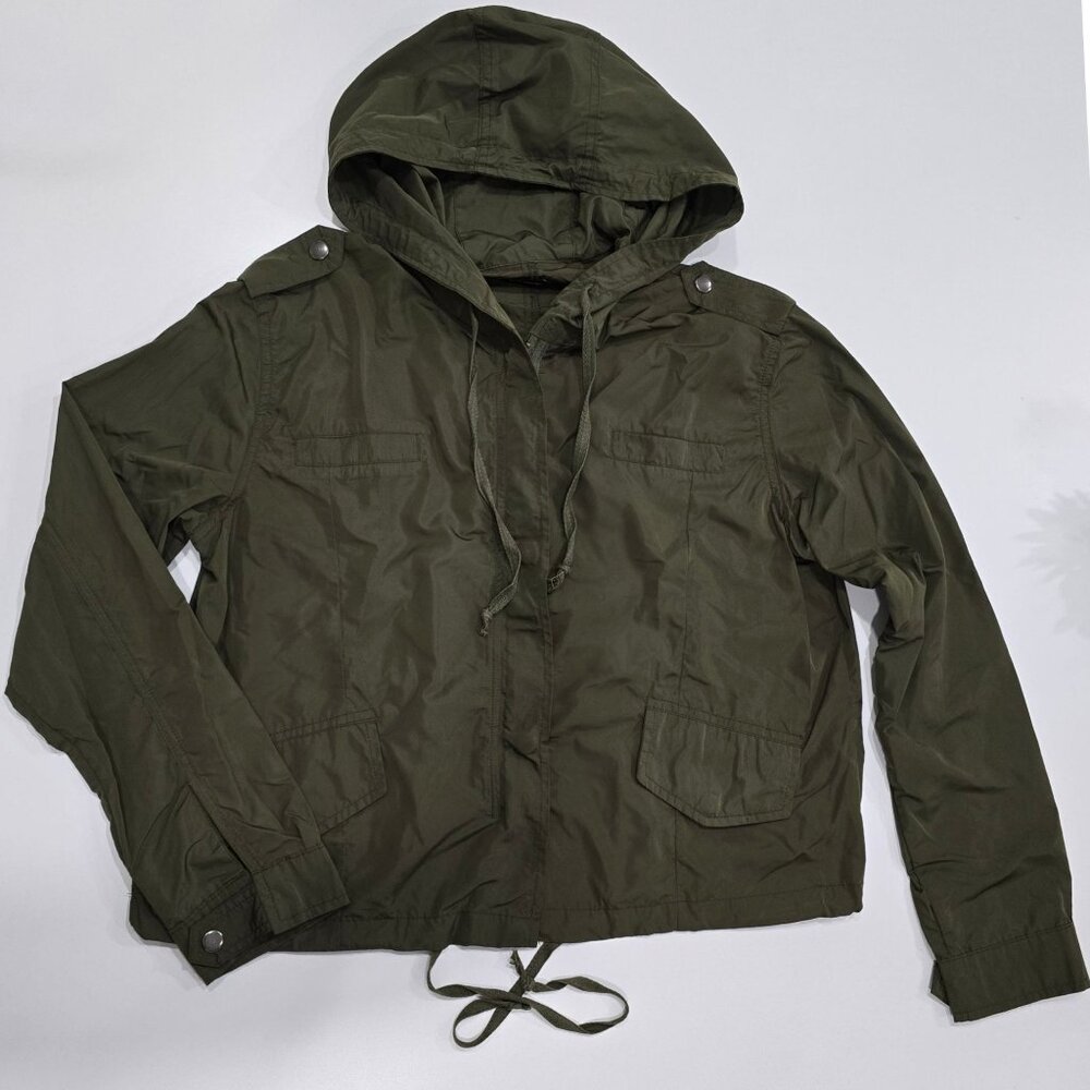 Brandy Melville ✦ Olive Hooded Utility Jacket ✦ Lightweight Drawstring Layer S/M - Picture 6 of 13